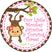 Pink green girls monkey birthday sticker jungle monkey design

