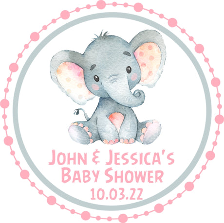Pink grey elephant baby shower stickers 