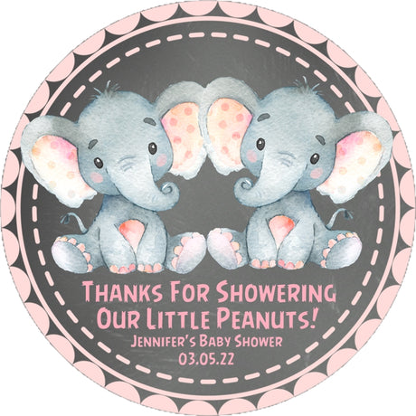Pink grey twins safari baby shower sticker label