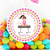 Pink gymnastics birthday sticker with split leap girl