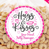 Pink hugs and kisses Valentine sticker with hearts and lipstick graphic
