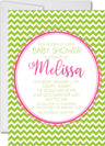 Pink lime chevron baby shower invitations colorful zig zag pattern design