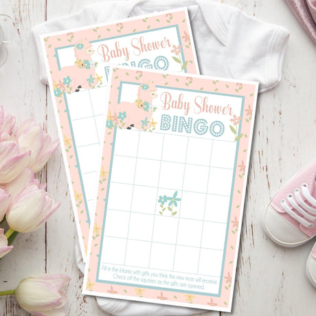 Pink llama baby shower bingo printable game