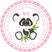 Pink panda birthday sticker with bow and personalized name and date
