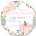 Pink pumpkin baby shower sticker with floral wreath and soft pastel design