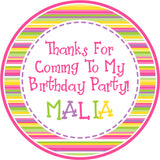 Pink purple yellow green rainbow birthday party stickers