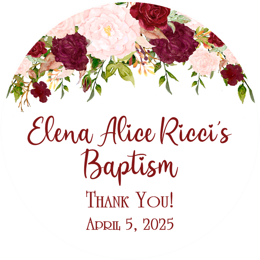 Pink red baptism stickers english spanish