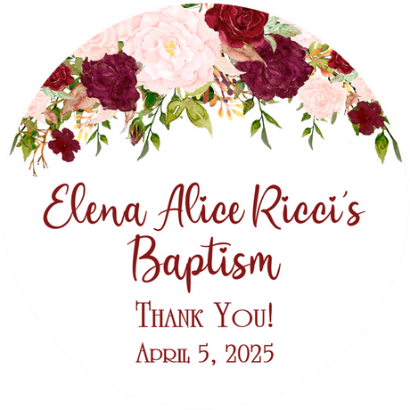 Pink red baptism stickers english spanish
