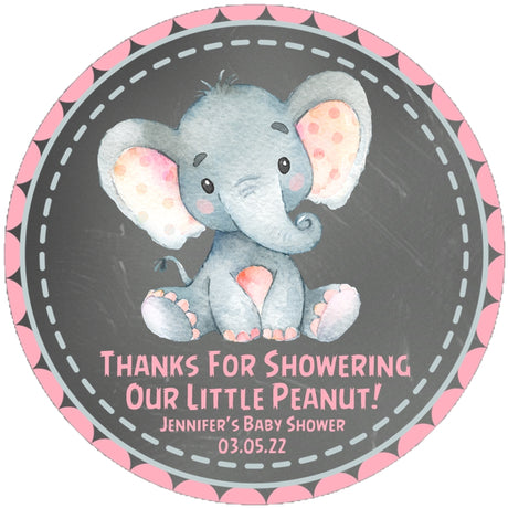 Pink safari elephant baby shower sticker