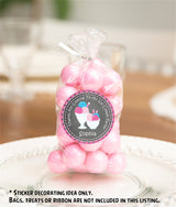 Pink scalloped chalkboard ice cream sticker for girls’ birthday party favors