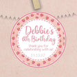 Pink strawberry birthday sticker with berry border