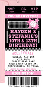 Pink volleyball ticket invitation with volleyball net and admission pass design