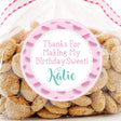 Pink watermelon pattern birthday sticker with stitched border