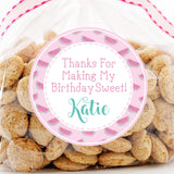 Pink watermelon pattern birthday sticker with stitched border