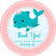 Pink whale baby shower sticker with polka dot border and ocean theme