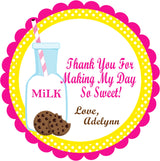 Pink yellow cookies and milk birthday stickers