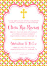 Pink yellow green religious invitation for baptism christening or confirmation