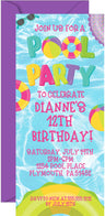 Pool birthday invitation with bright summer themed graphics