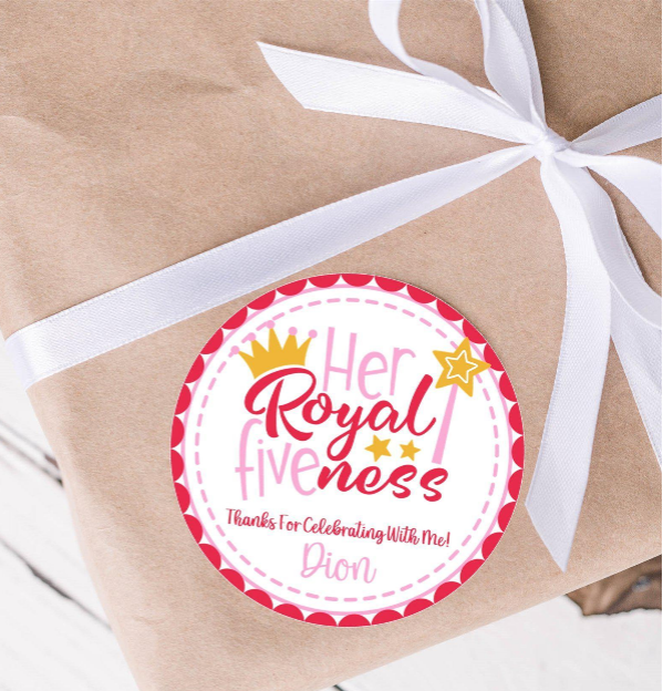 Princess 5th birthday favor sticker with royal crown design
