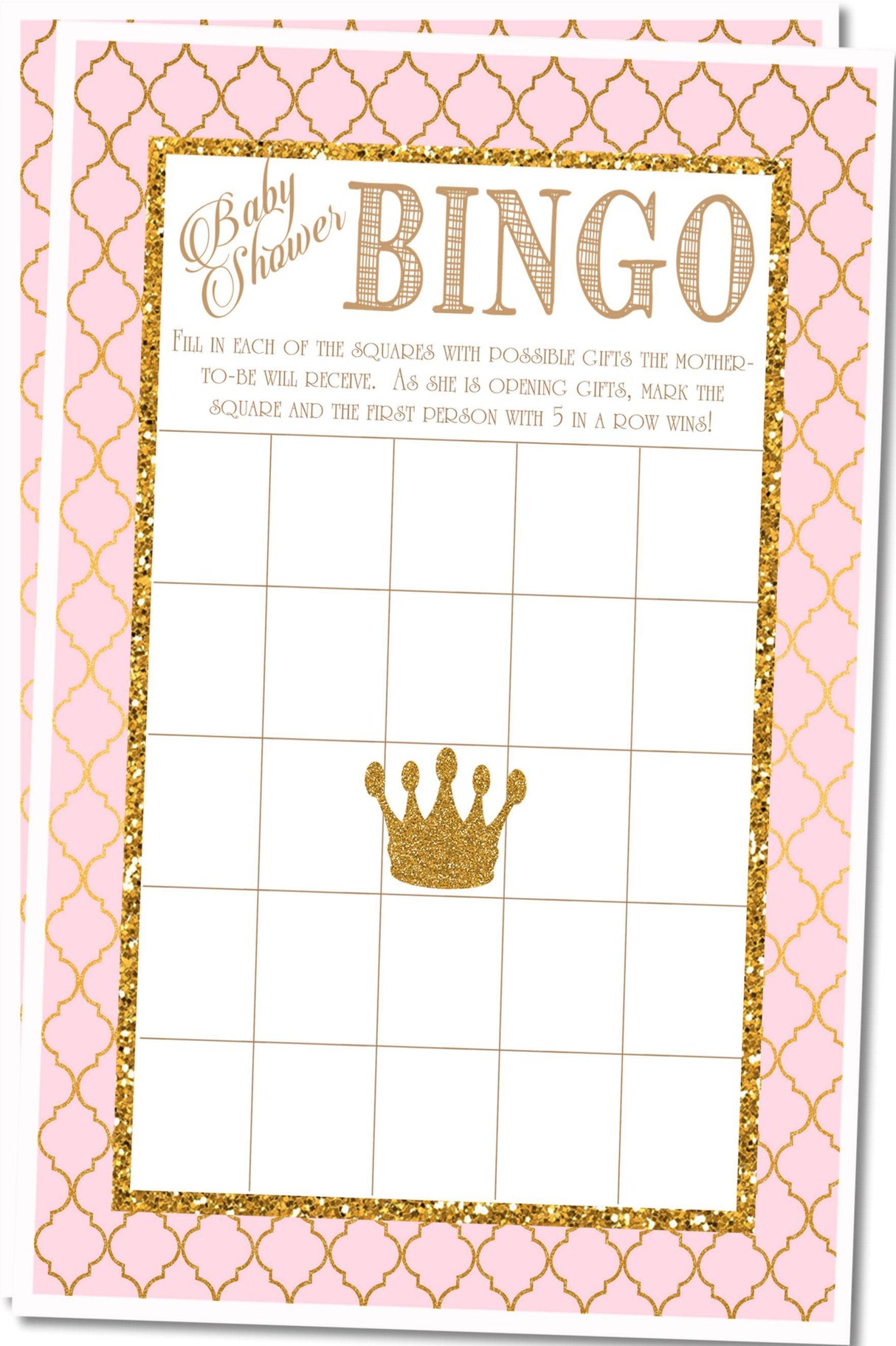 Princess crown baby shower bingo PDF