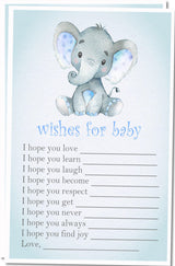 Printable Blue Elephant Baby Shower Wish Cards