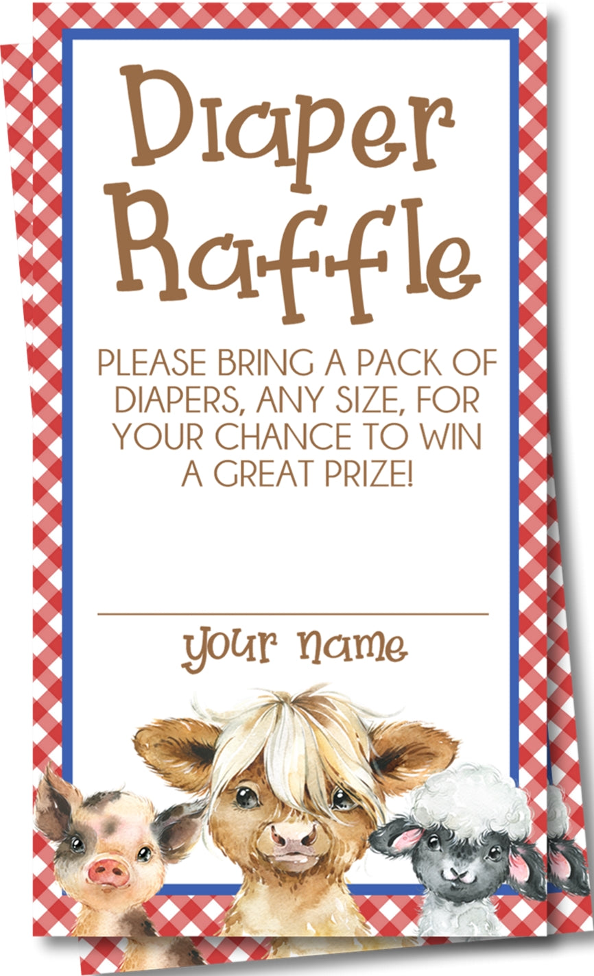 Printable Farm Animals Diaper Raffle Tickets Personalized Baby Shower Game