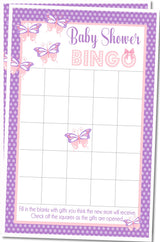 Printable butterfly baby shower bingo cards formatted two per page at 5x7 size