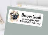 Pug dog themed personalized address label sticker