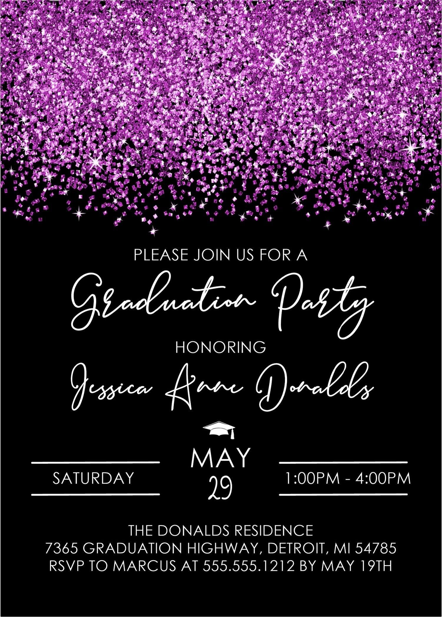 Purple And Black Graduation Party Invitations