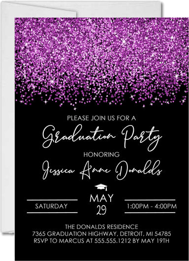 Purple And Black Graduation Party Invitations