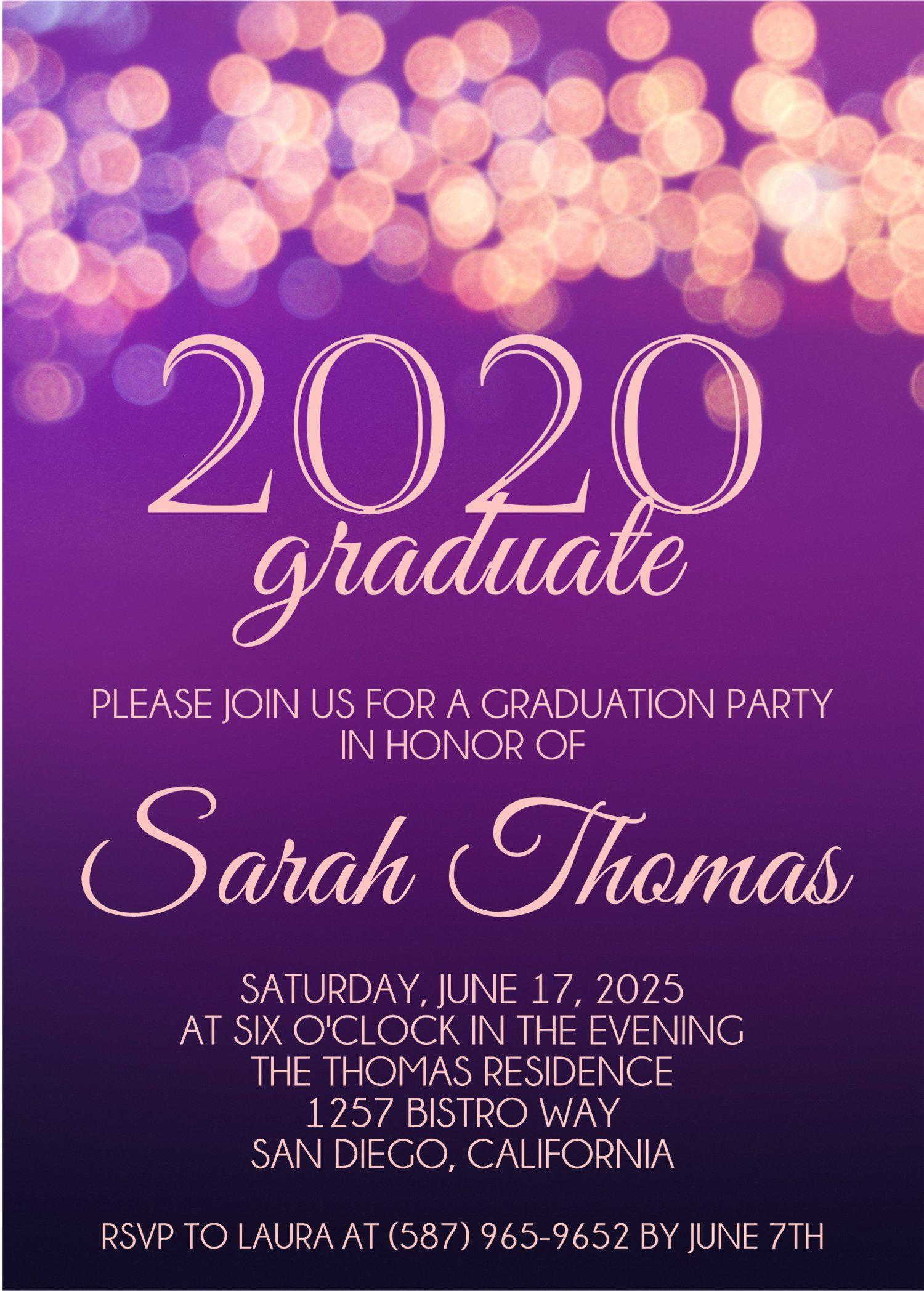 Purple And Gold Graduation Party Invitations