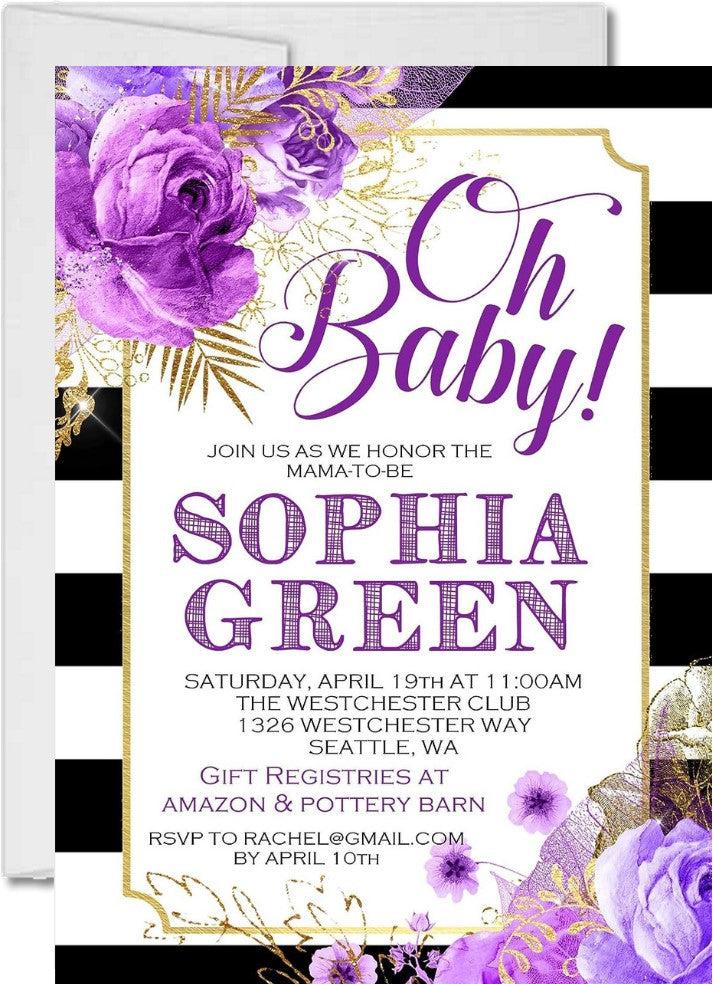 Purple & Black Baby Shower Invitations