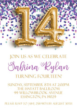 Purple Confetti Teen Birthday Party Invitations