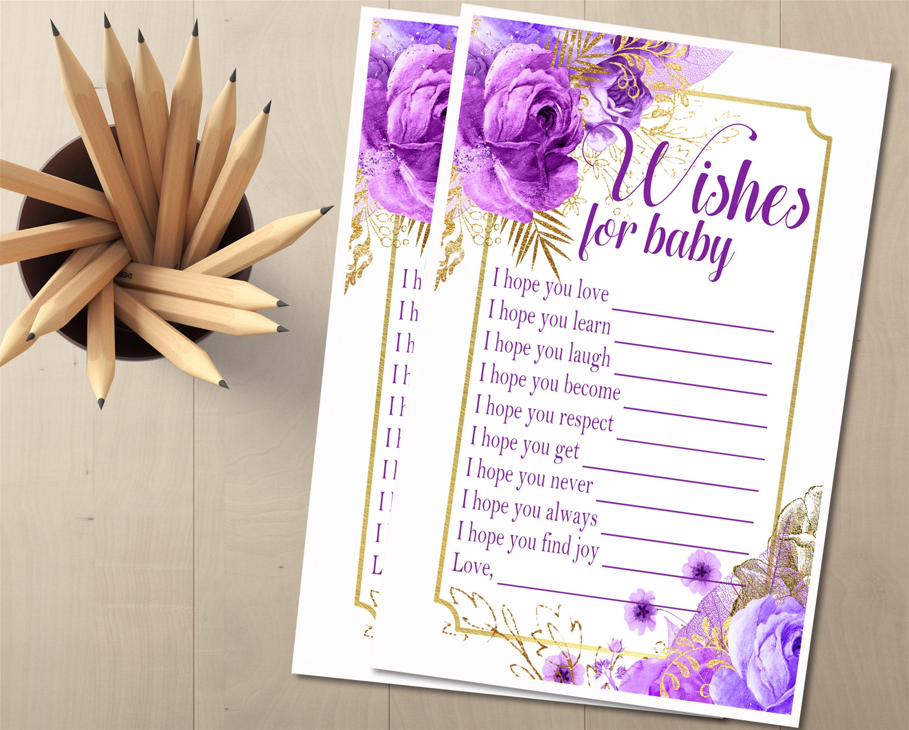 Purple Floral Baby Wish Cards