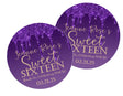 Purple and gold Sweet 16 birthday favor sticker