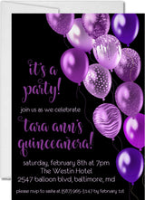 Purple black quinceanera invitation