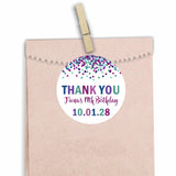 Purple confetti birthday stickers