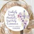 Purple floral cross First Holy Communion sticker for girls