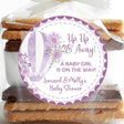 Purple hot air balloon baby shower favor stickers with flowers