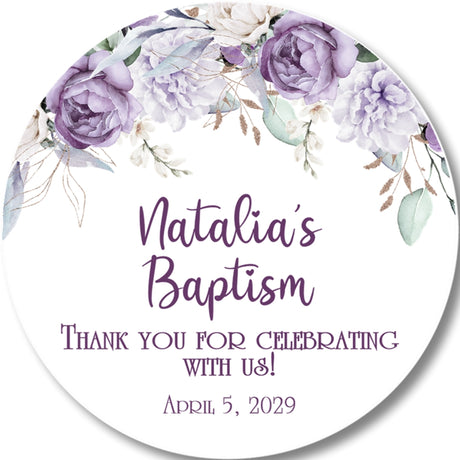 Purple lavender baptism sticker favor label