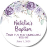 Purple lavender baptism sticker favor label