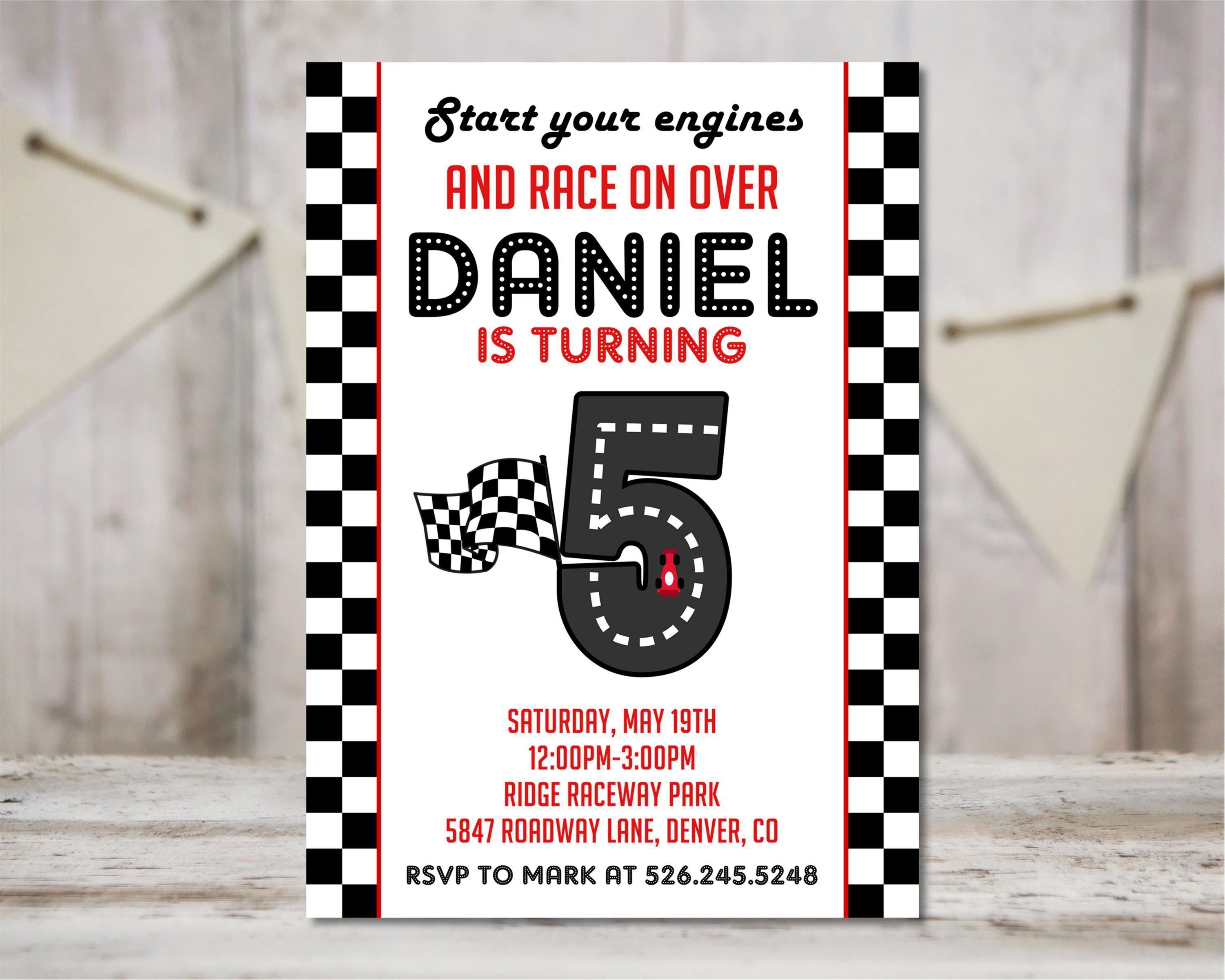 Racecar Birthday Party Invitations