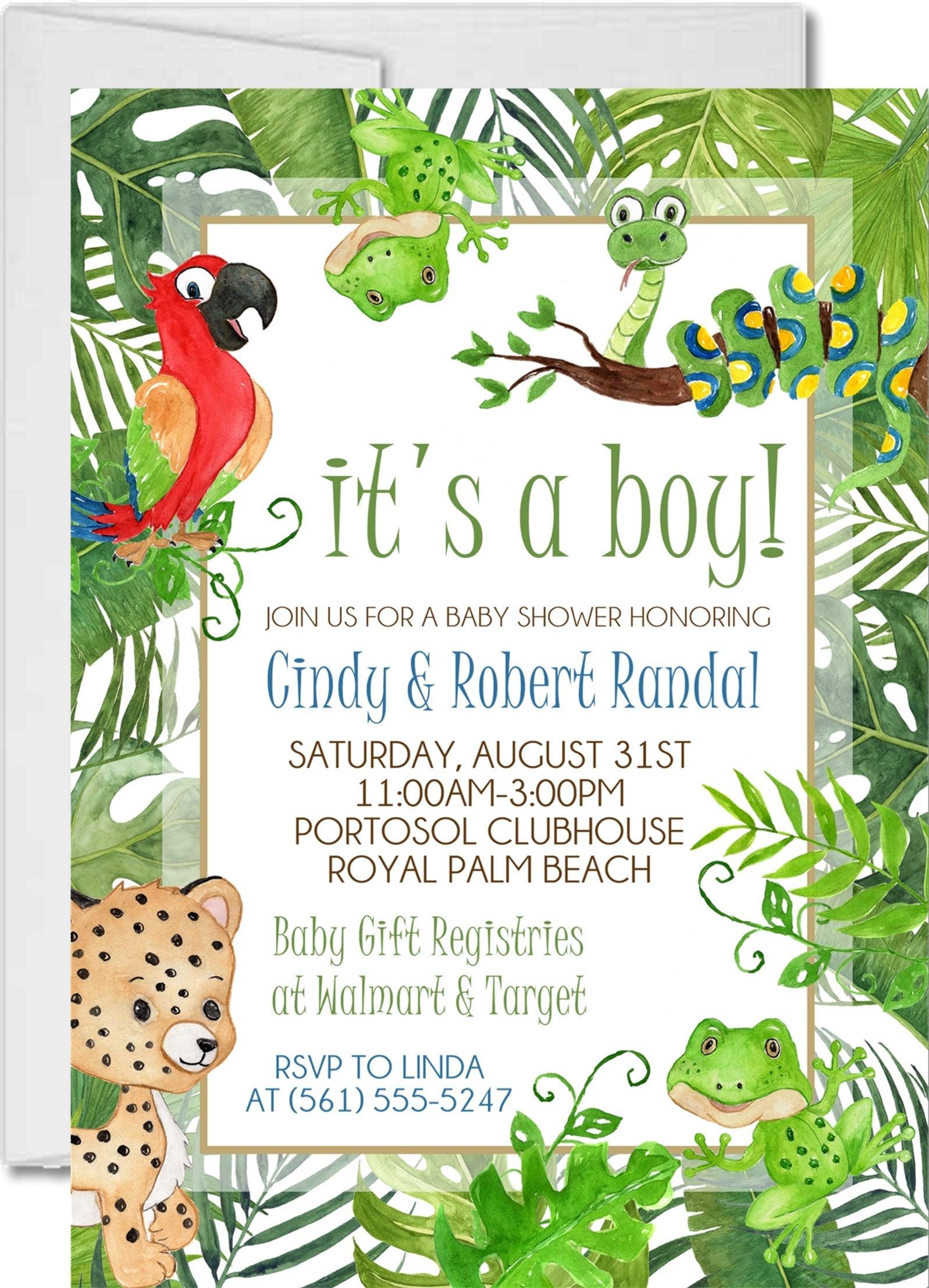 Rain Forest Animals Baby Shower Invitations