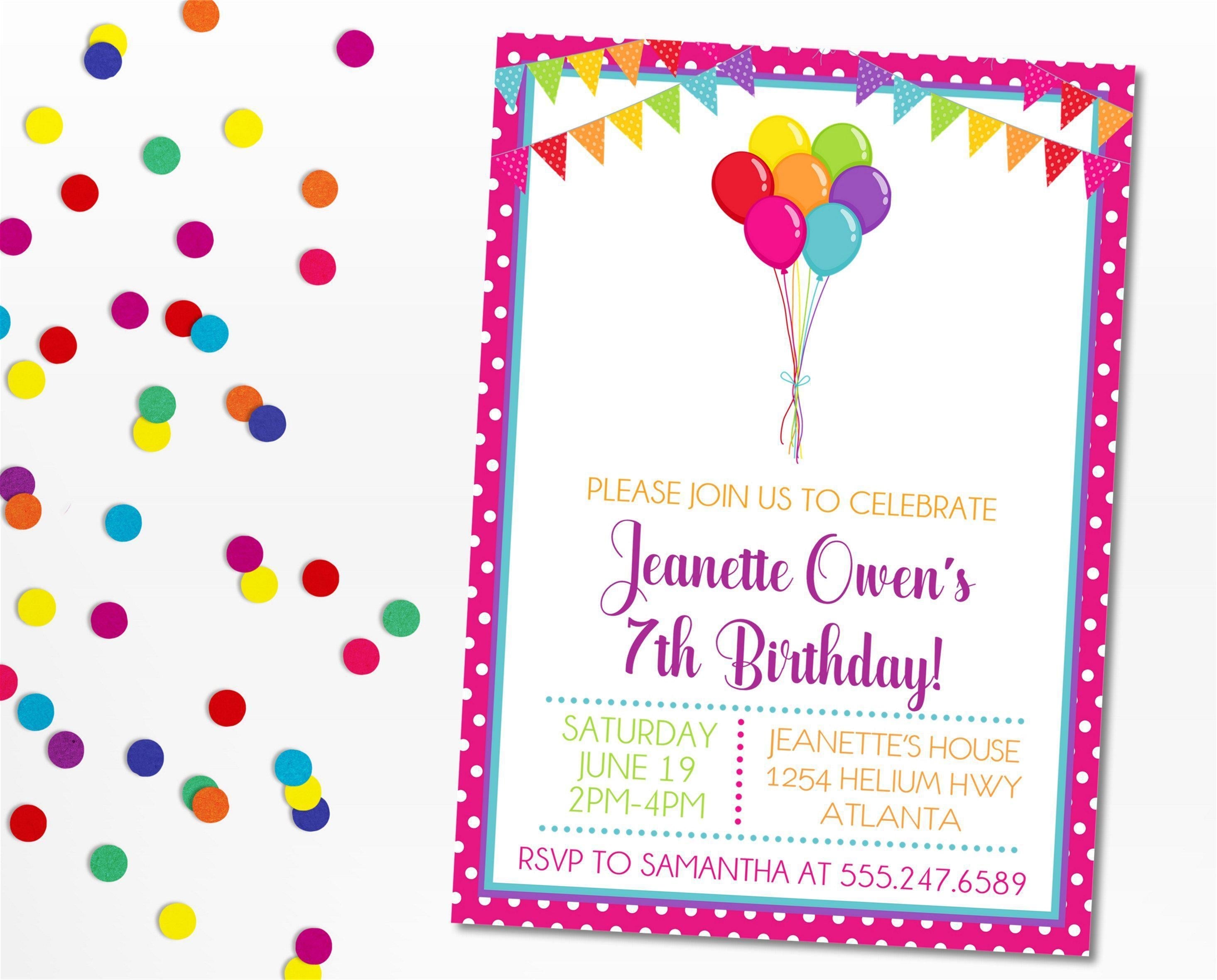 Rainbow Balloon Birthday Party Invitations