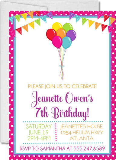 Rainbow Balloon Birthday Party Invitations