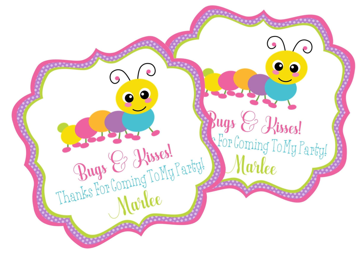 Rainbow caterpillar party favor label for girls