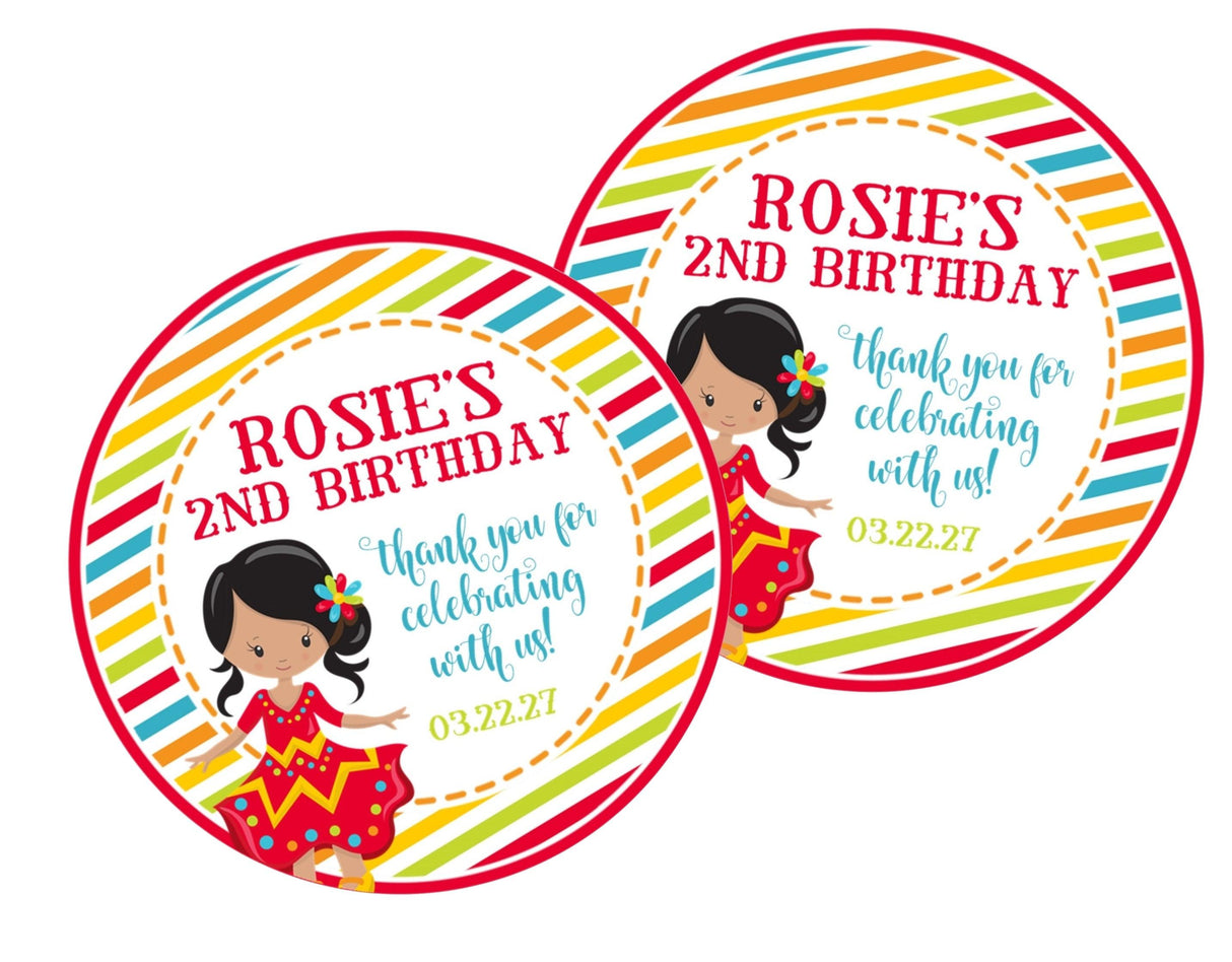 Rainbow stripe fiesta party favor label