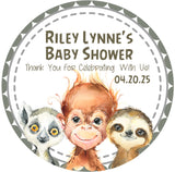Rainforest baby shower sticker favor label