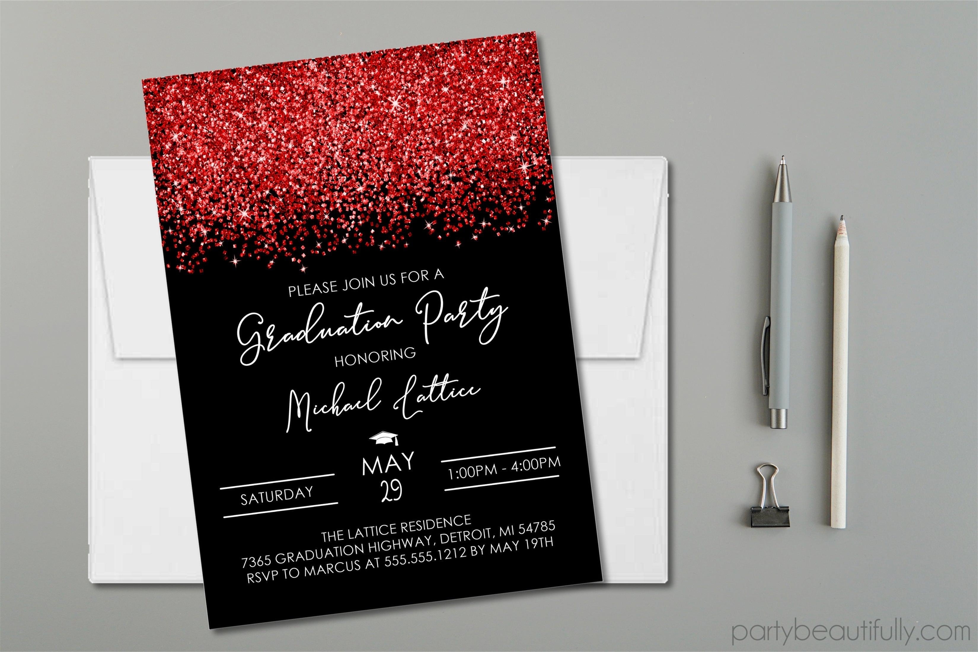 Red And Black Graduation Party Invitations