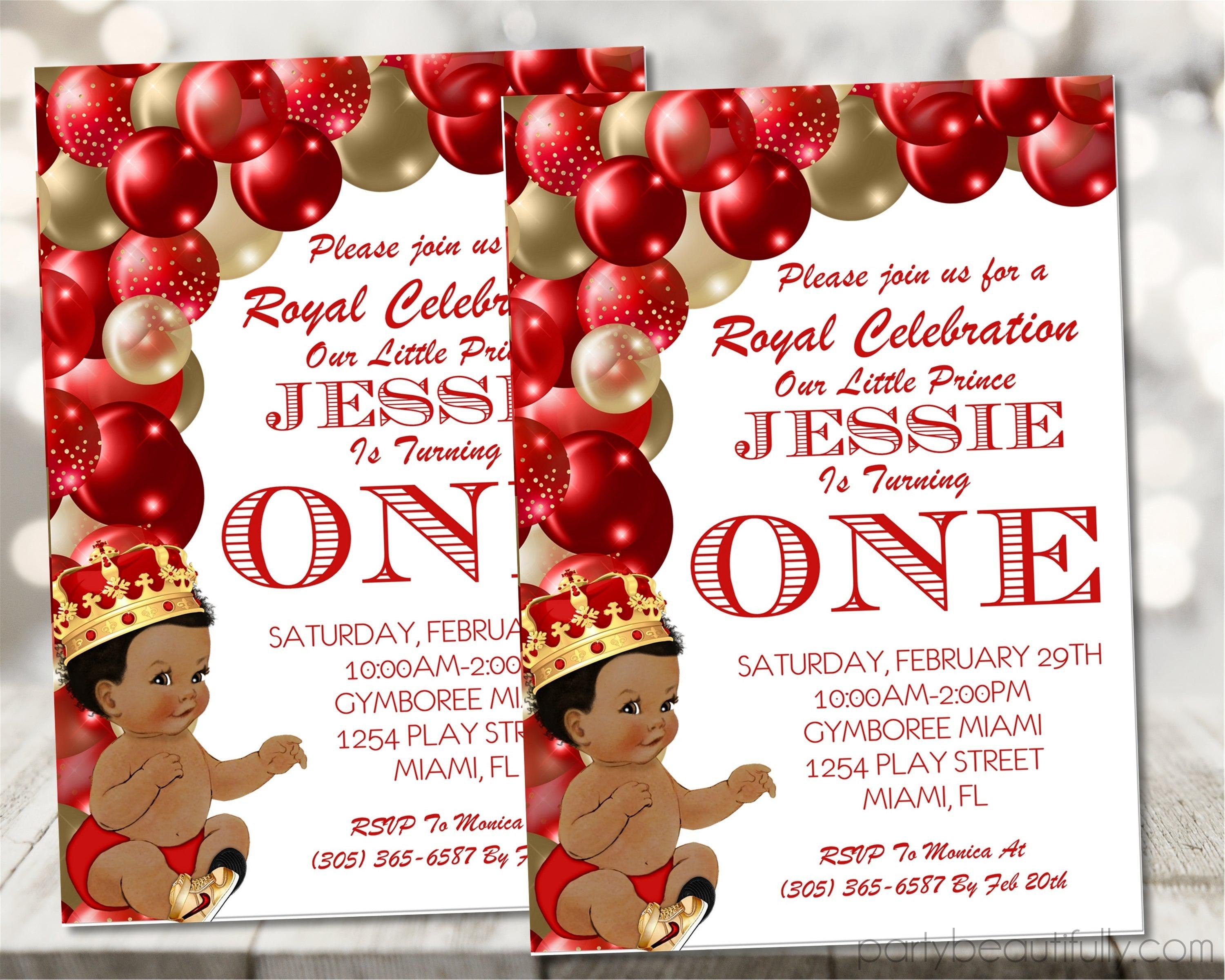 Red And Gold Prince 1st Birthday Party Invitations